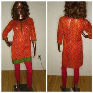 Red pink orange and green tunic